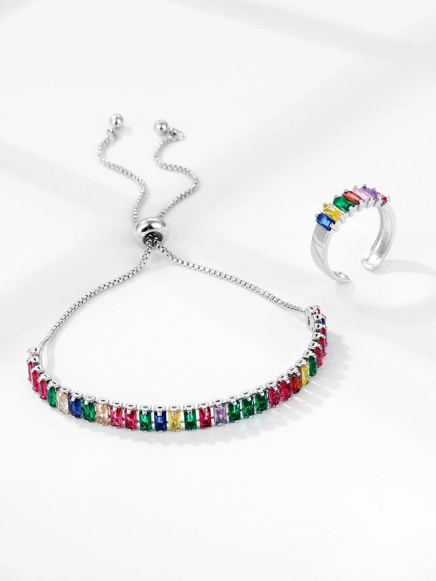 Conjunto pulsera de colores y anillo de Plata